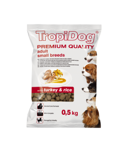 Hrana uscata pentru caini TropiDog, Premium Adult, tale mica, curcan & orez, 500g