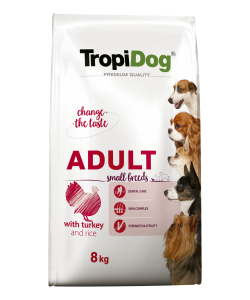 Hrana uscata pentru caini TropiDog, Premium Adult, tale mica, curcan & orez, 8kg