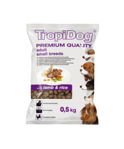 Hrana uscata pentru caini TropiDog, Premium Adult, tale mica, miel & orez, 500g