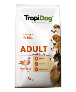 Hrana uscata pentru caini TropiDog, Premium Adult, tale mica, rata & orez, 8kg