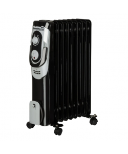 Calorifer electric , 2000 W, 9 elementi, 3 nivele de putere, termostat reglabil, Negru