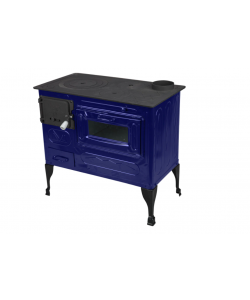 Soba Masina Gatit Bucatarie Albastru Lemne Plita Fonta Evacure Partea Dreapta Diametru 130mm Dimensiuni 78 x 43 x 74 cm 6kw