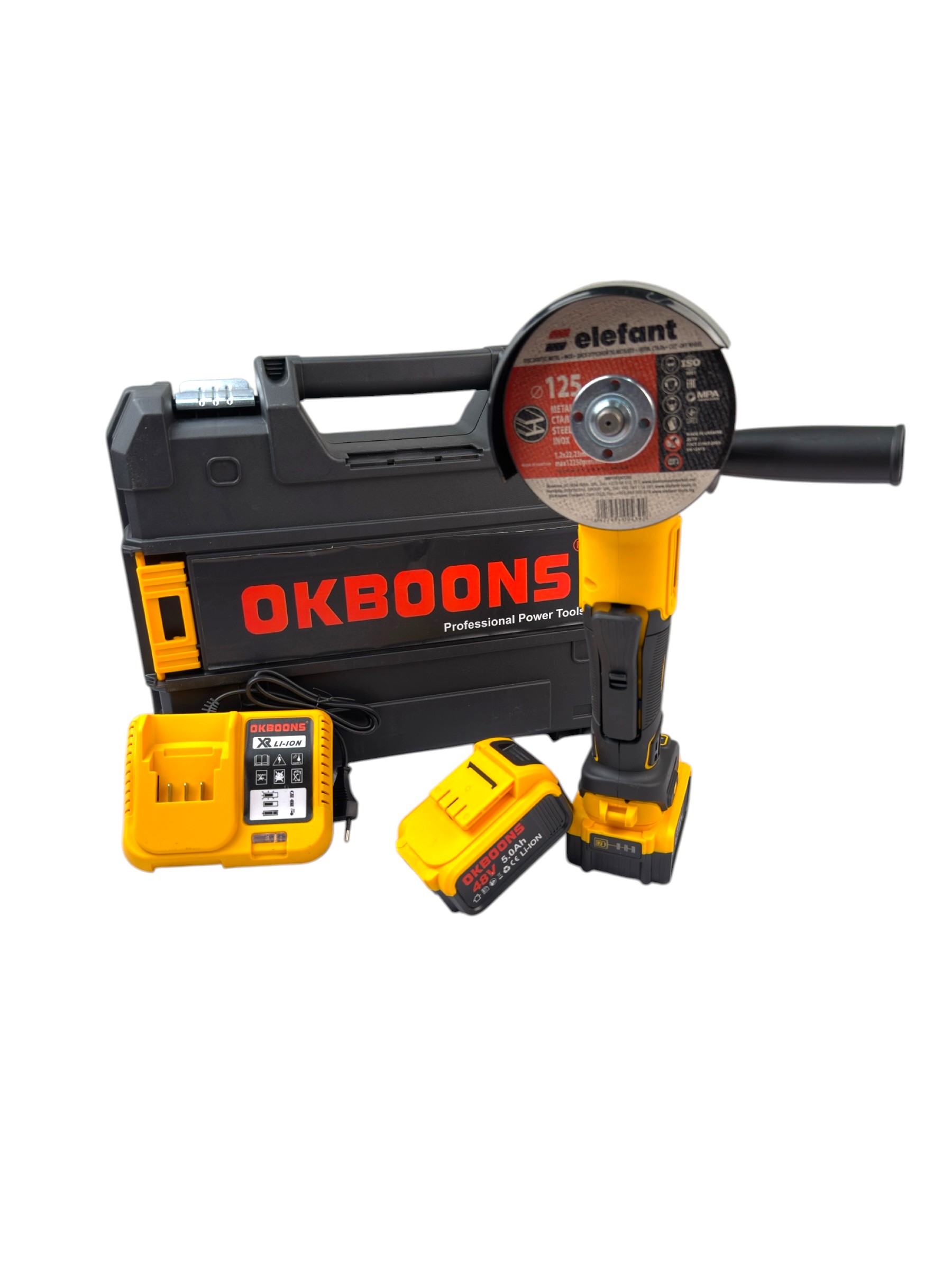 Polizor unghiular OKBOONS 125mm, 48V, cu 2 acumulatori Li-Ion si incarcator rapid