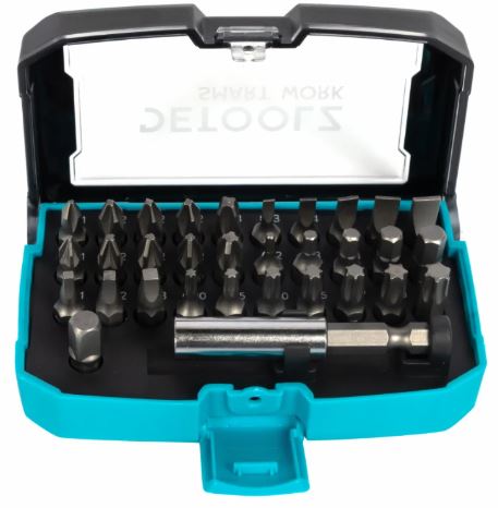 Set biti Detoolz, 32 de piese, cu prelungitor magnetic, material Cr-V