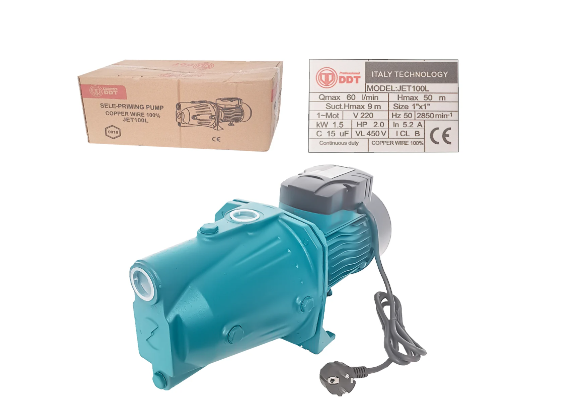 Pompa de suprafata, DDT, JET100L, 1500 W, Fonta , Bobinaj cupru