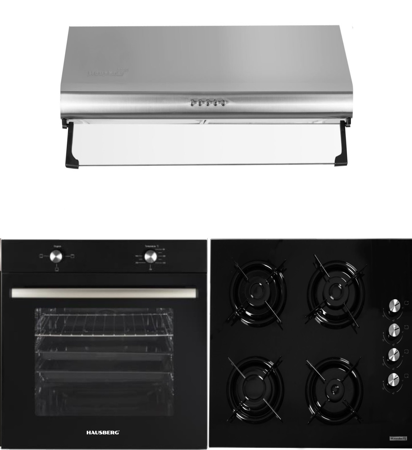 Pachet Cuptor Incorporabil Hausberg HB-805NG, + Plita incorporabila Hausberg HB-563, Gaz, + Hota traditionala Hausberg HB-1215