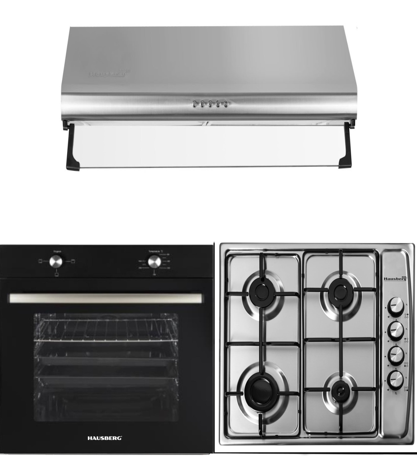Pachet Cuptor Incorporabil Hausberg HB-8051NG, + Plita incorporabila Hausberg HB-555, Gaz, + Hota traditionala Hausberg HB-1215