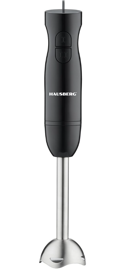 Blender de mana HAUSBERG HB-7674NG, 300W, 2 viteze, material ABS, lame din otel inoxidabil, Negru
