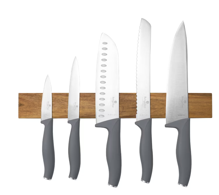 Set de cutite cu carlig magnetic din lemn de salcam - gri,Berlinger Haus Aspen Collection 6 piese