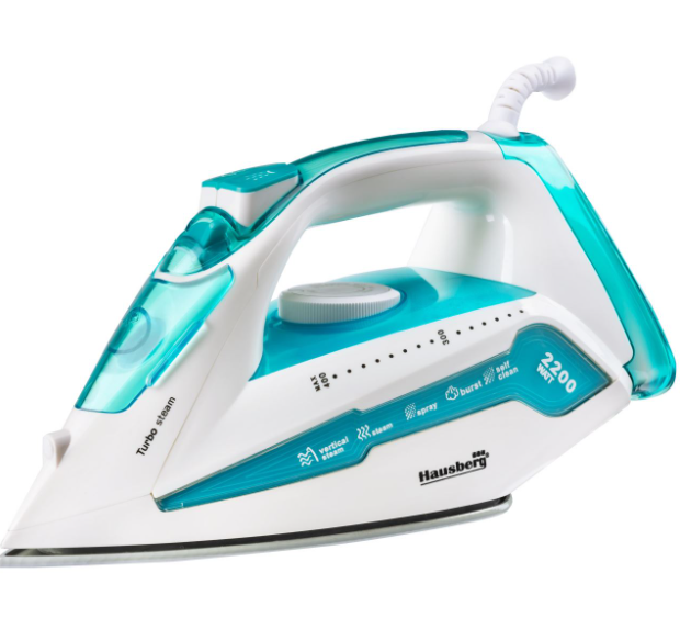 Fier de calcat Hausberg HB-7898AB, talpa ceramica, jet de abur 18g/min, Functie spray 2000-2300W - Alb/Albastru