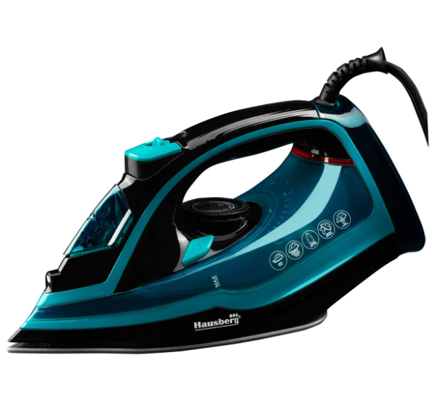 Fier de calcat Hausberg HB-7898NG, talpa ceramica, jet de abur 18g/min, Functie spray 2000-2300W - Negru/Albastru