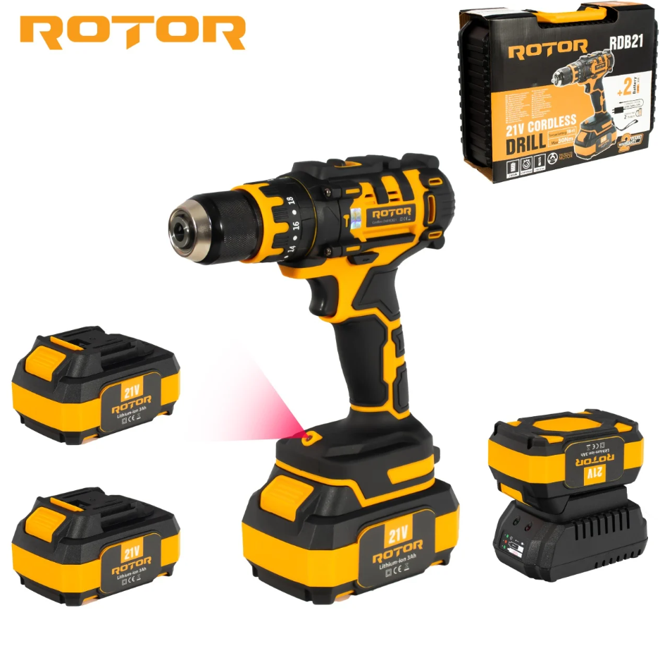 Autofiletanta pe acumulator ROTOR RDB21 21 V /3 Ah, 1350 Rot/min, 18+1, 30 Nm, Brushless