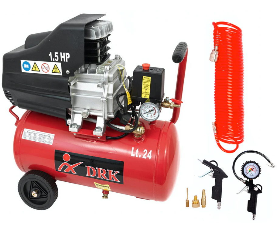 Kit Compresor aer DRK LBXB, 24L, 1.5CP, Set 6 accesorii