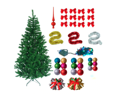 Brad de Craciun Tiessa 180cm cu 45 accesorii pentru impodobit incluse, instalatie 100 LED