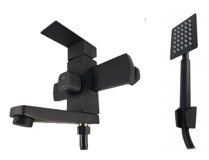 Baterie cada (EURO) BLACK din otel inoxidabil, Monocomanda, Furtun dus 150cm MIXXUS KUB-009