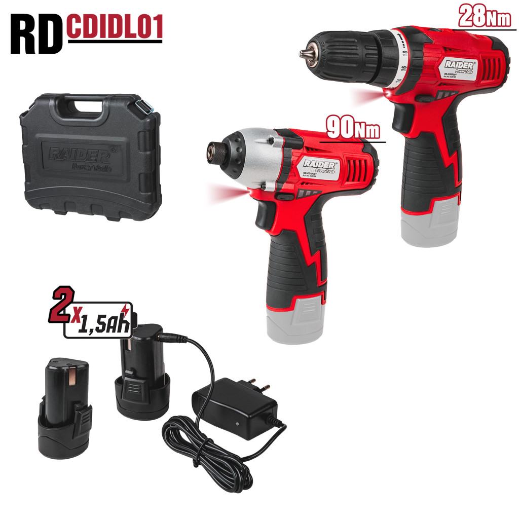bormasina Set bormasina + surubelnita cu impact 12V 2x1.5Ah RD-CDIDL01