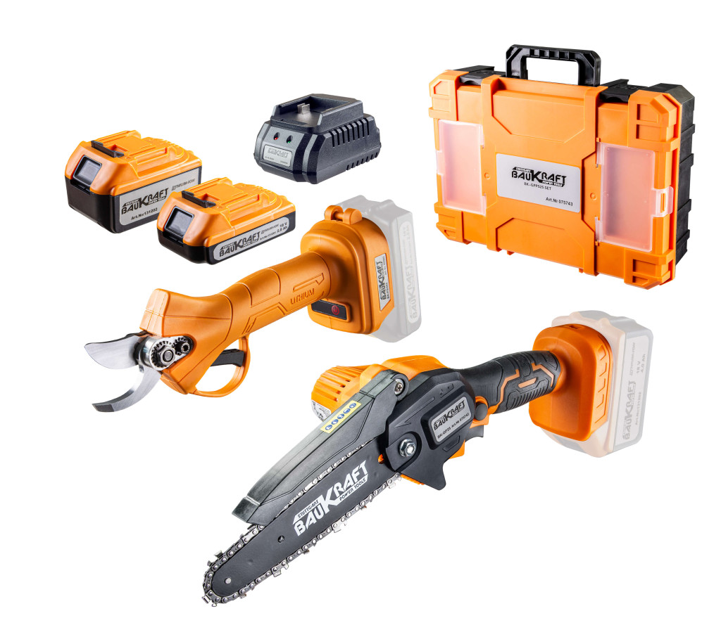 Baukraft Mini fierastrau 18V si foarfeca gradina 4Ah2Ah BK-GPP25